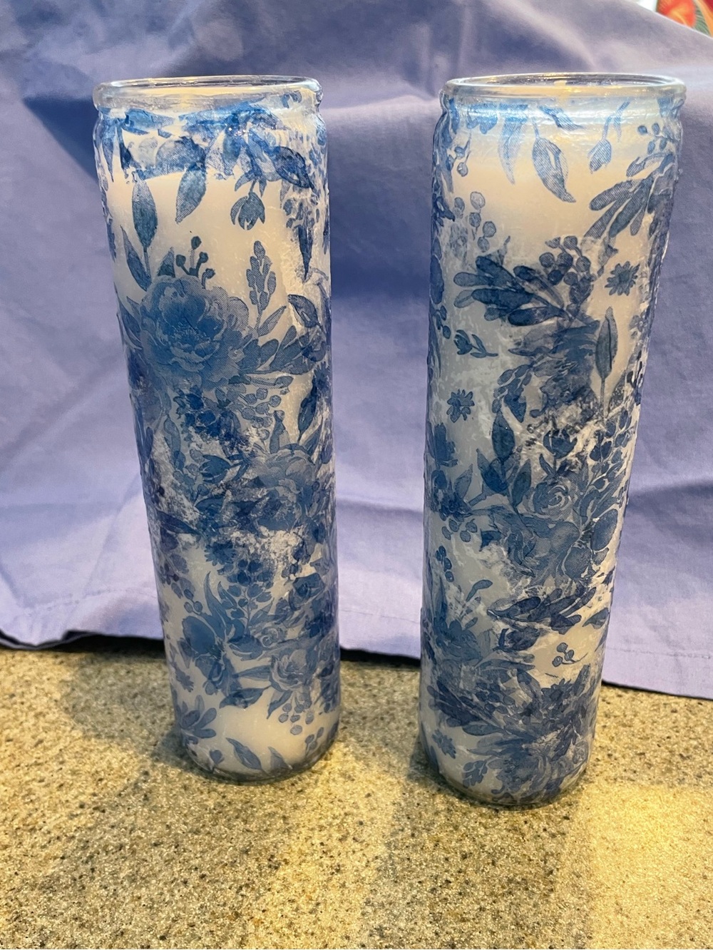 Blue Floral Découpage pillar candle